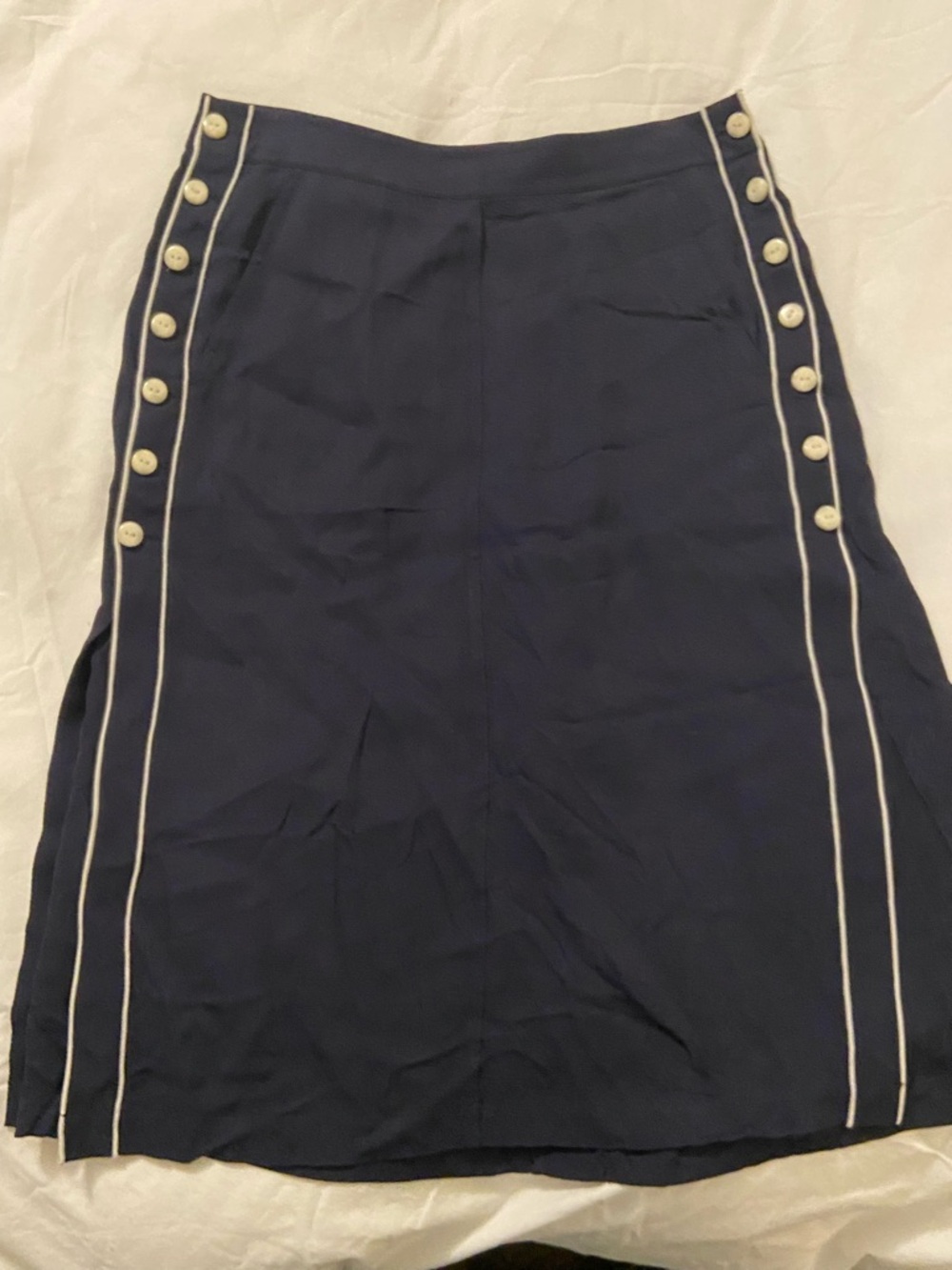 Rag & Bone Navy Button-Trim A-Line Midi Skirt